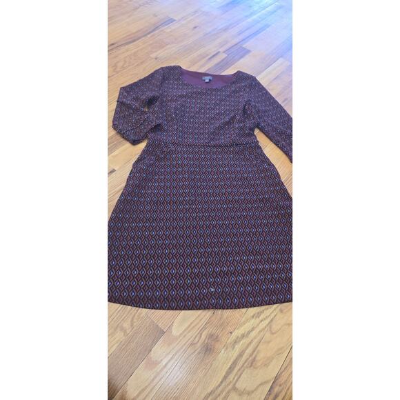 Mix By 41 Hawthorn Arava Knit Dress Sz Sm 3/4 Sleeve Pockets Geometric Burgundy - Picture 6 of 9